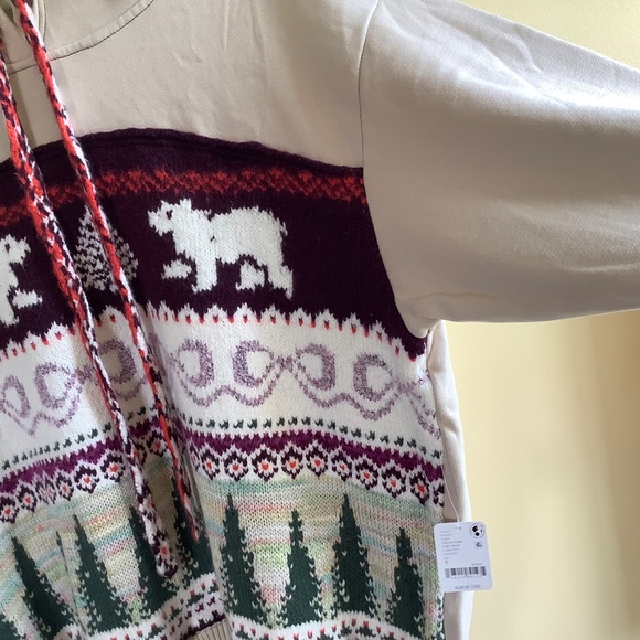 Free People Lutz Fair Isle Oversize Hoodie Bear Combo SZ S - Picture 8 of 16